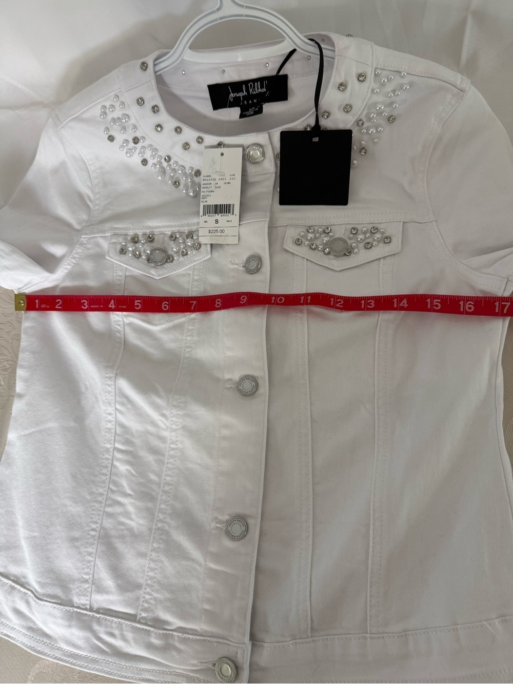 Joseph Ribkoff Ivory Pearl Rhinestone Embellished Denim Jacket NWT S - Picture 8 of 14
